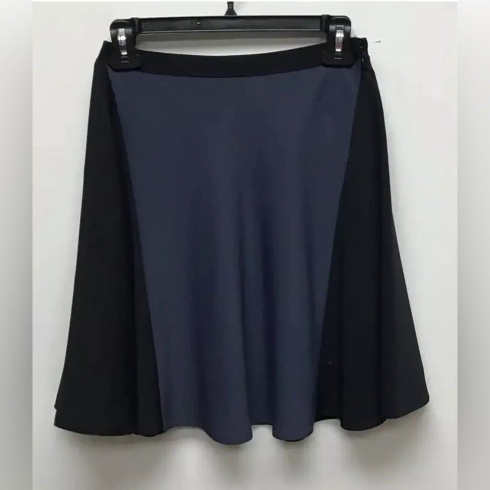 T Tahari Judy Flare Mini Skirt Black Blue Block Lined Side Zipper Size 10